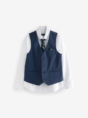 Navy Blue Waistcoat, White Shirt & Tie Set Waistcoat (12mths-16yrs) - Image 2 of 5