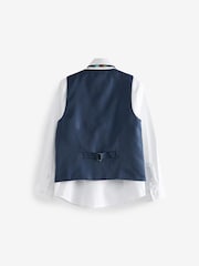 Navy Blue Waistcoat, White Shirt & Tie Set Waistcoat (12mths-16yrs) - Image 3 of 5