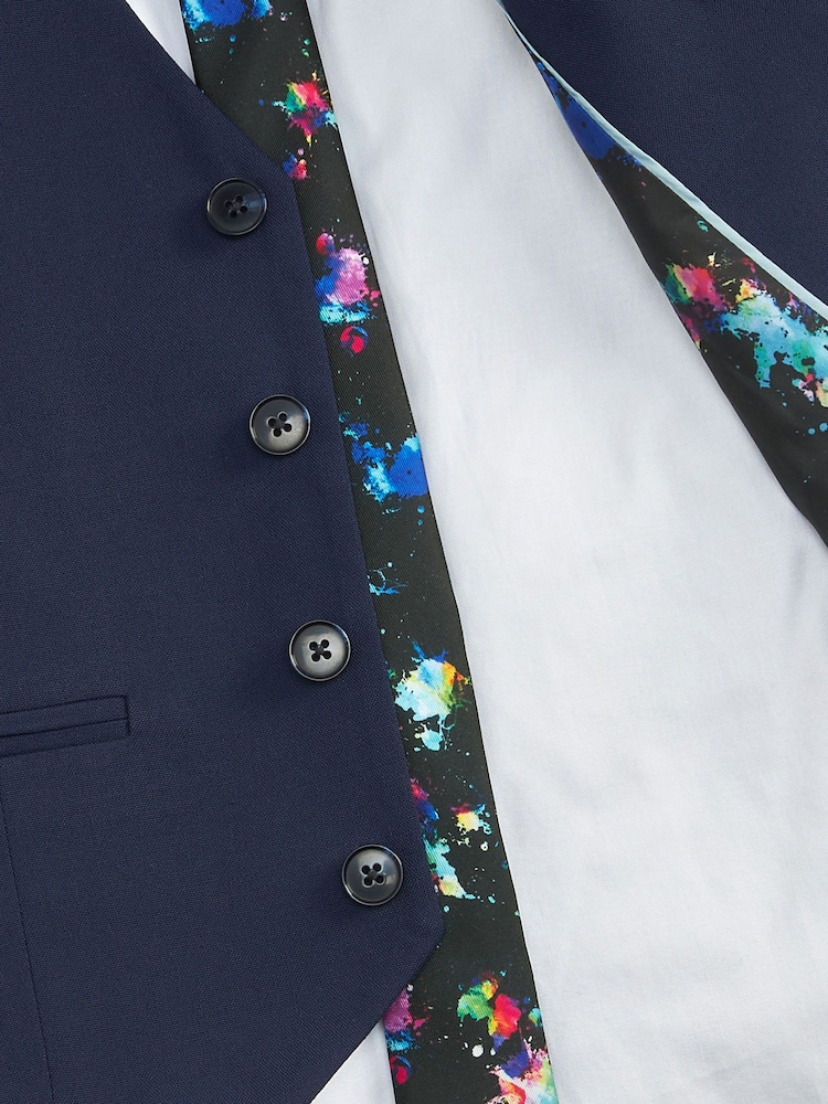 Navy Blue Waistcoat, White Shirt & Tie Set Waistcoat (12mths-16yrs) - Image 5 of 5