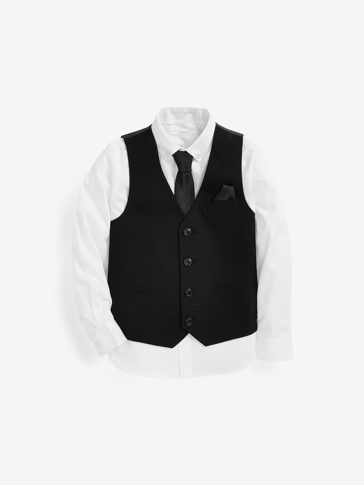 Black Waistcoat, Shirt & Plain Tie Set Waistcoat (12mths-16yrs) - Image 1 of 3