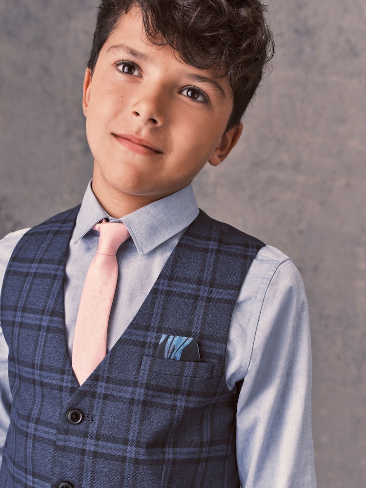 Ensemble gilet, chemise Bleu et cravate Bleu À carreaux - Gilet (12mths-16yrs) - Image 3 of 6