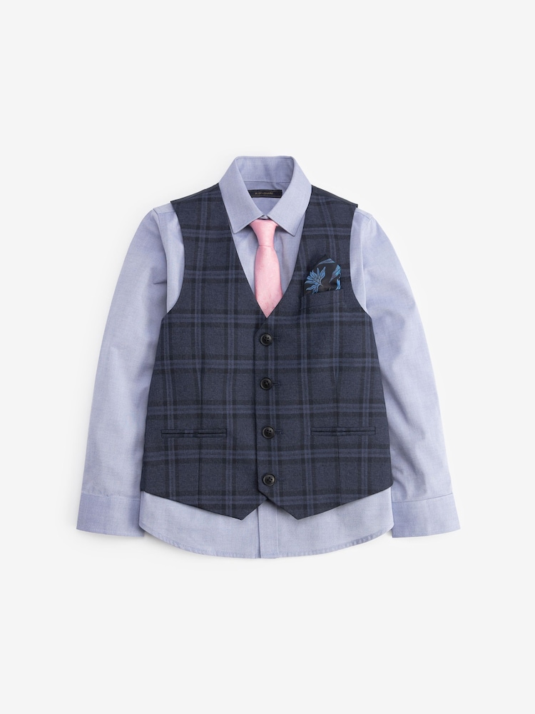 Ensemble gilet, chemise Bleu et cravate Bleu À carreaux - Gilet (12mths-16yrs) - Image 4 of 6