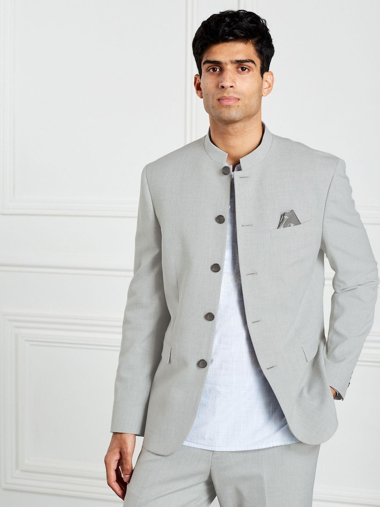 Hellgrau - Anzug mit Nehru-Kragen: Jacke - Bild 1 von 10 Hellgrau - Anzug mit Nehru-Kragen: Jacke - Bild 1 von 10