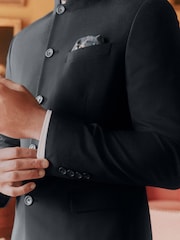 Navy Slim Nehru Collar Suit: Jacket - Image 3 of 8