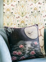 The Chateau by Angel Strawbridge Blue Moonlit Lily Garden Cushion - Image 1 of 4
