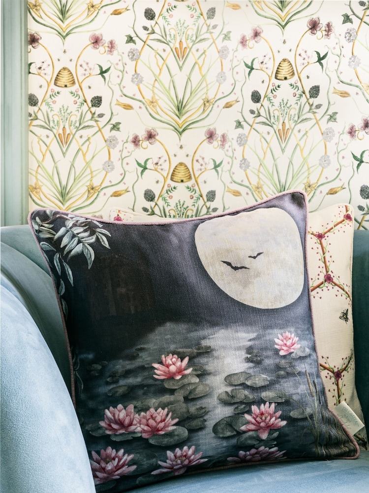 The Chateau by Angel Strawbridge Blue Moonlit Lily Garden Cushion - Image 1 of 4 The Chateau by Angel Strawbridge Blue Moonlit Lily Garden Cushion - Image 1 of 4