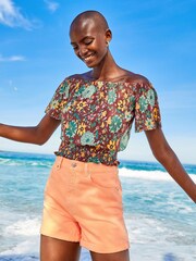 Orange Denim Mom Shorts - Image 1 of 2