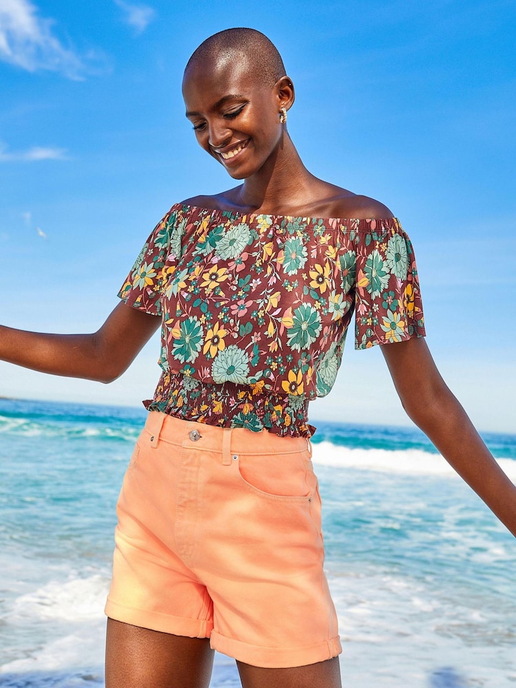 Orange Denim Mom Shorts - Image 1 of 2