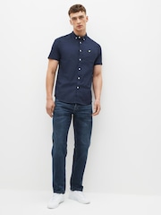Lyle & Scott Navy Blue Cotton Short Sleeve Oxford Shirt - Image 2 of 8