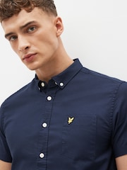 Lyle & Scott Navy Blue Cotton Short Sleeve Oxford Shirt - Image 4 of 8