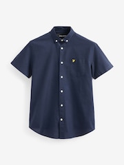 Lyle & Scott Navy Blue Cotton Short Sleeve Oxford Shirt - Image 5 of 8