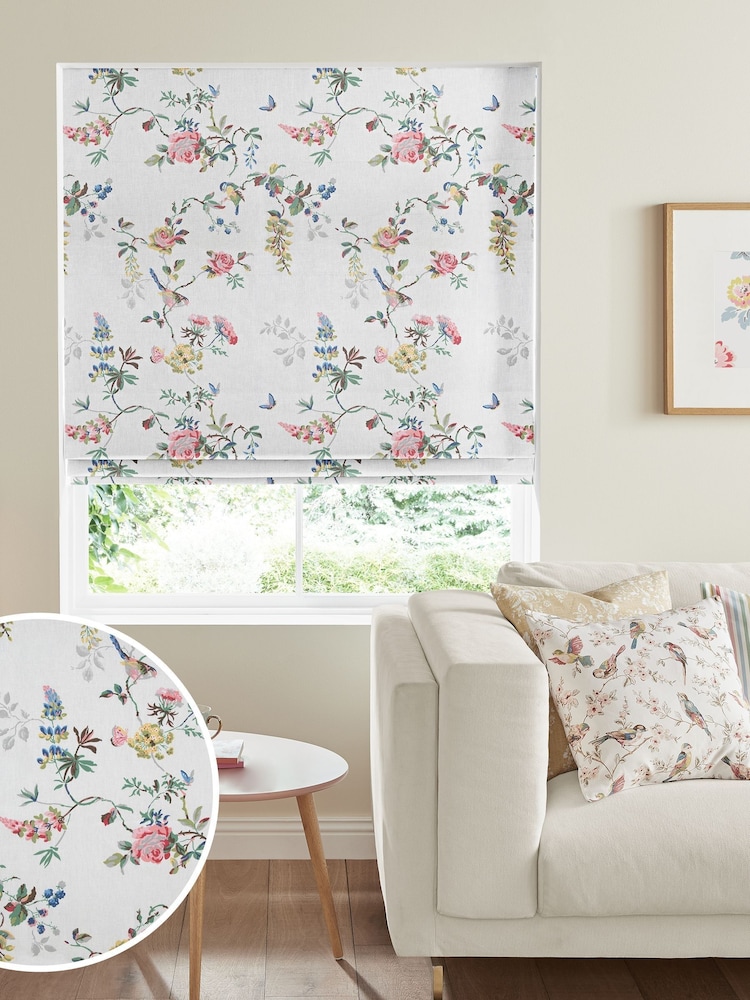 Cath Kidston White Birds & Roses Made To Measure Roman 100% Cotton Blind - Image 1 of 3