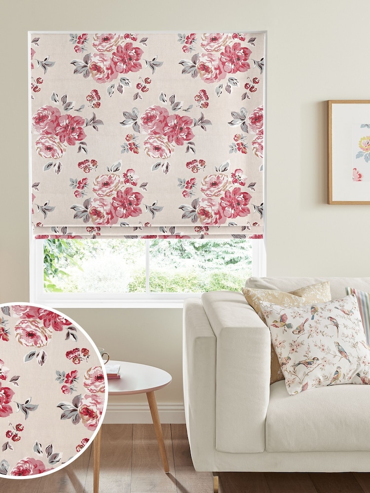 Cath Kidston Cream Brampton Bunch Raspberry Made To Measure Roman 100% Cotton Blind - Image 1 of 4