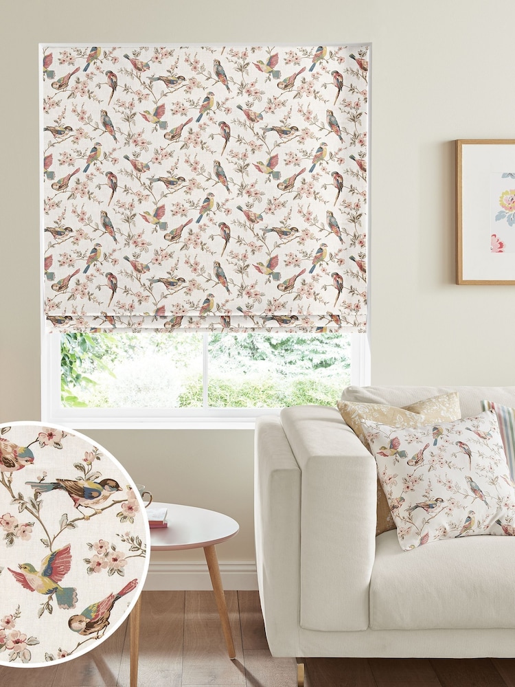 Cath Kidston Cream British Birds Pastel Made To Measure Roman 100% Cotton Blind - Image 1 of 3