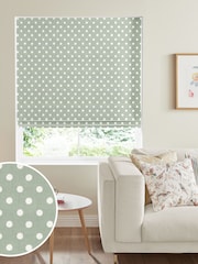 Cath Kidston Green Button Spot Aloe Made To Measure Roman 100% Cotton Blind - Image 1 of 4