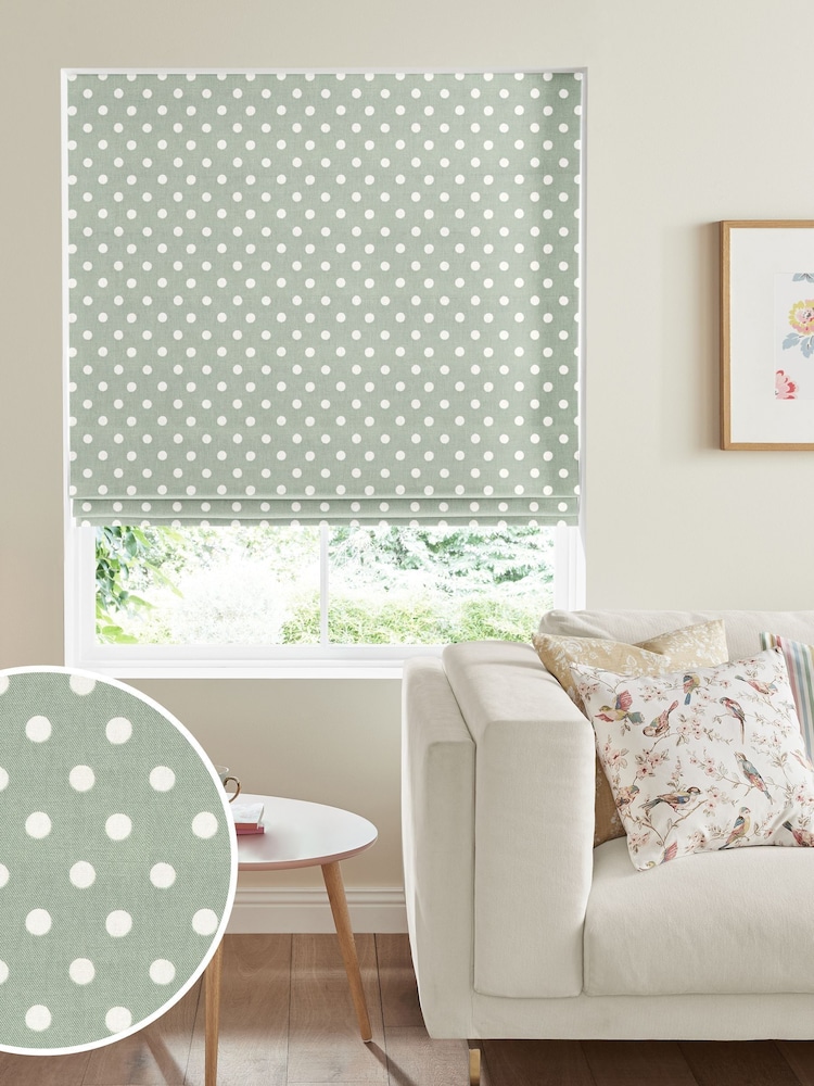 Cath Kidston Green Button Spot Aloe Made To Measure Roman 100% Cotton Blind - Image 1 of 4