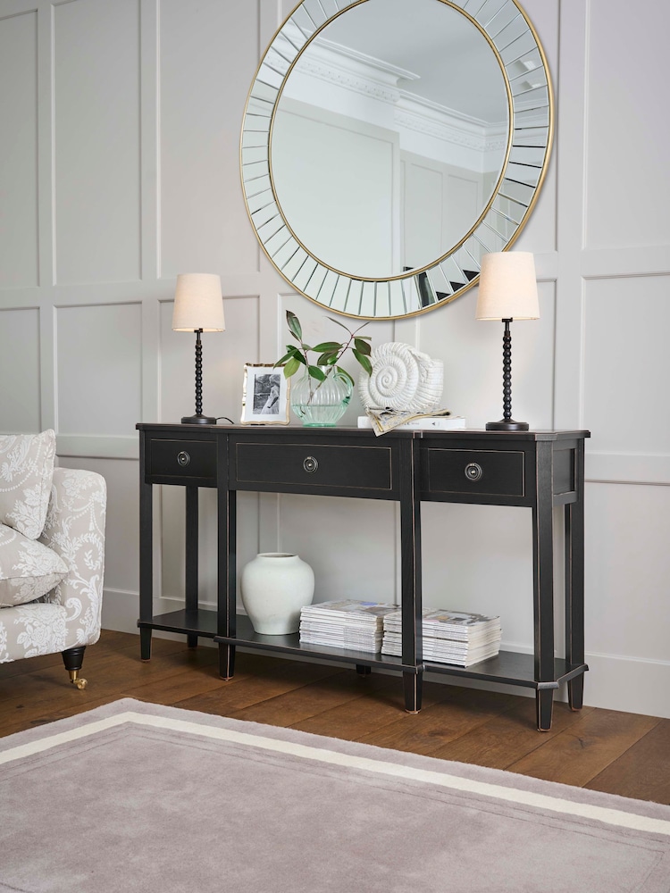 Laura Ashley Black Henshaw 3 Drawer Triple Console Table - Image 2 of 4