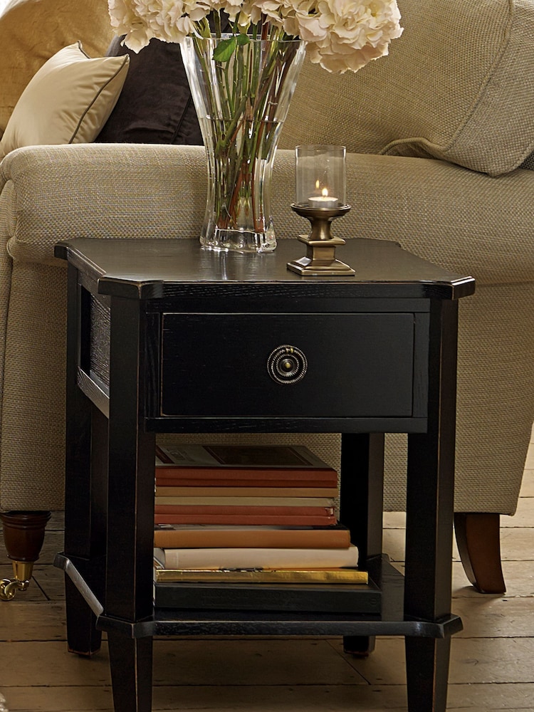 Laura Ashley Black Henshaw 1 Drawer Side Table - Image 1 of 5