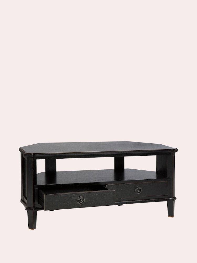 Laura Ashley Black Henshaw 2 Drawer Corner TV Stand - Image 8 of 8