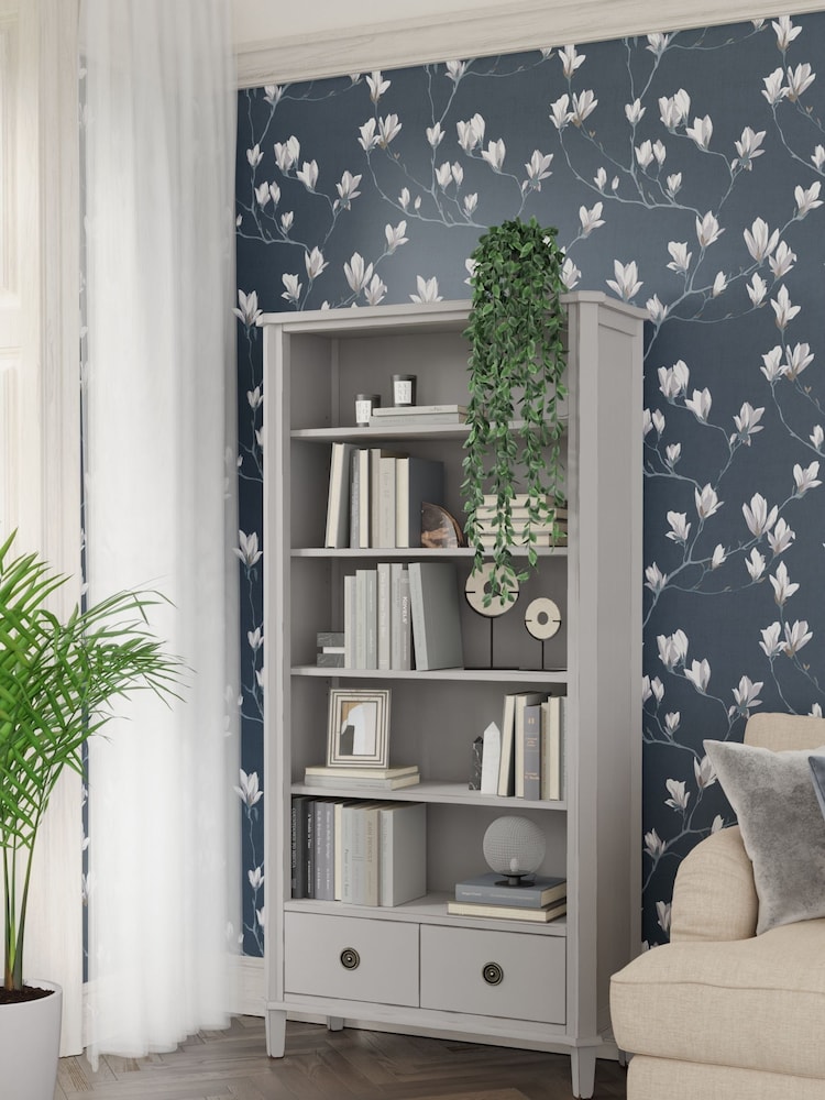 Laura Ashley Pale Steel Henshaw 2 Drawer Single Bookcase - Image 1 of 6