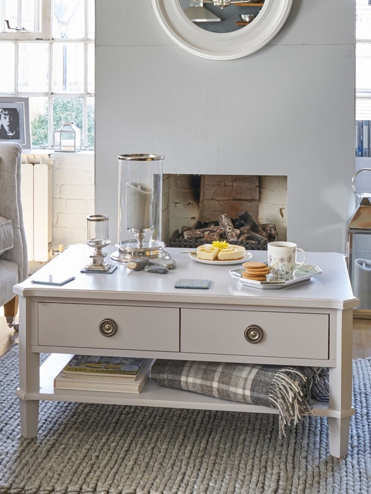 Laura Ashley Pale Steel Henshaw 2 Drawer Coffee Table - Image 1 of 5