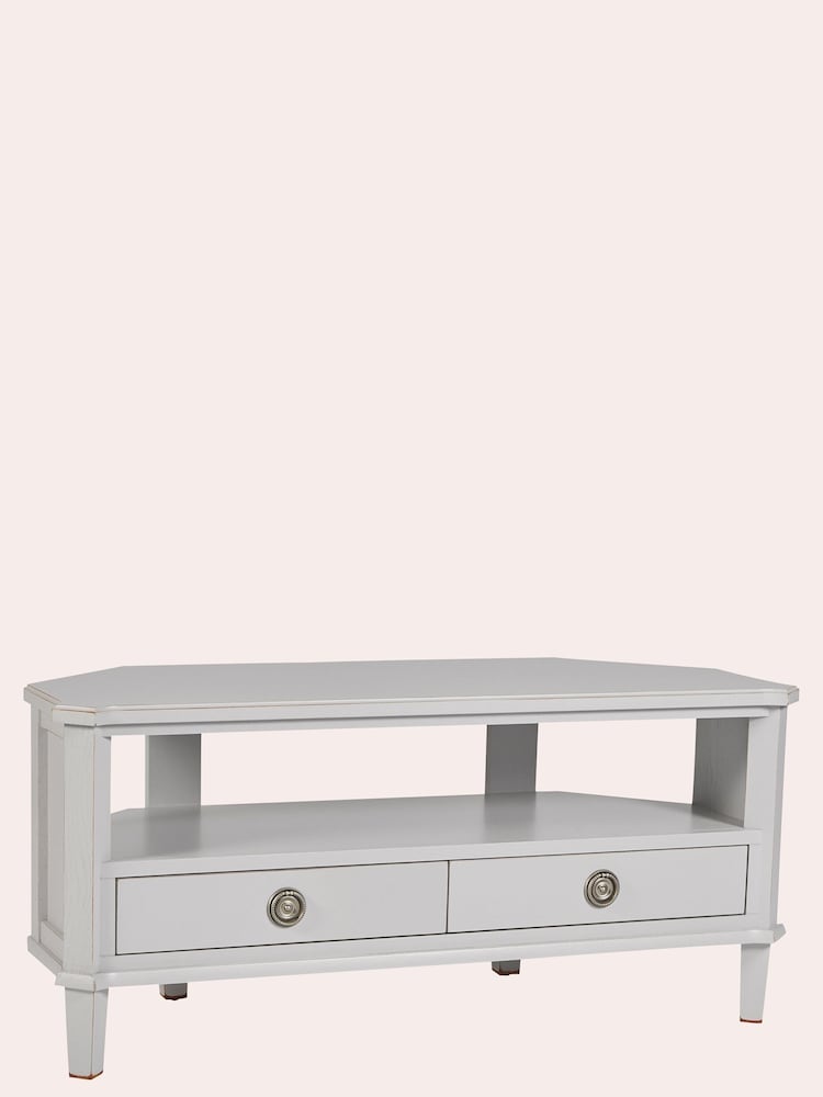 Laura Ashley Pale Steel Henshaw 2 Drawer Corner TV Stand - Image 2 of 5
