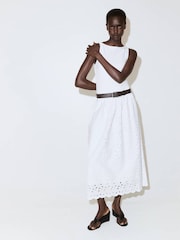 Mango White Broderie Midi Dress - Image 1 of 7