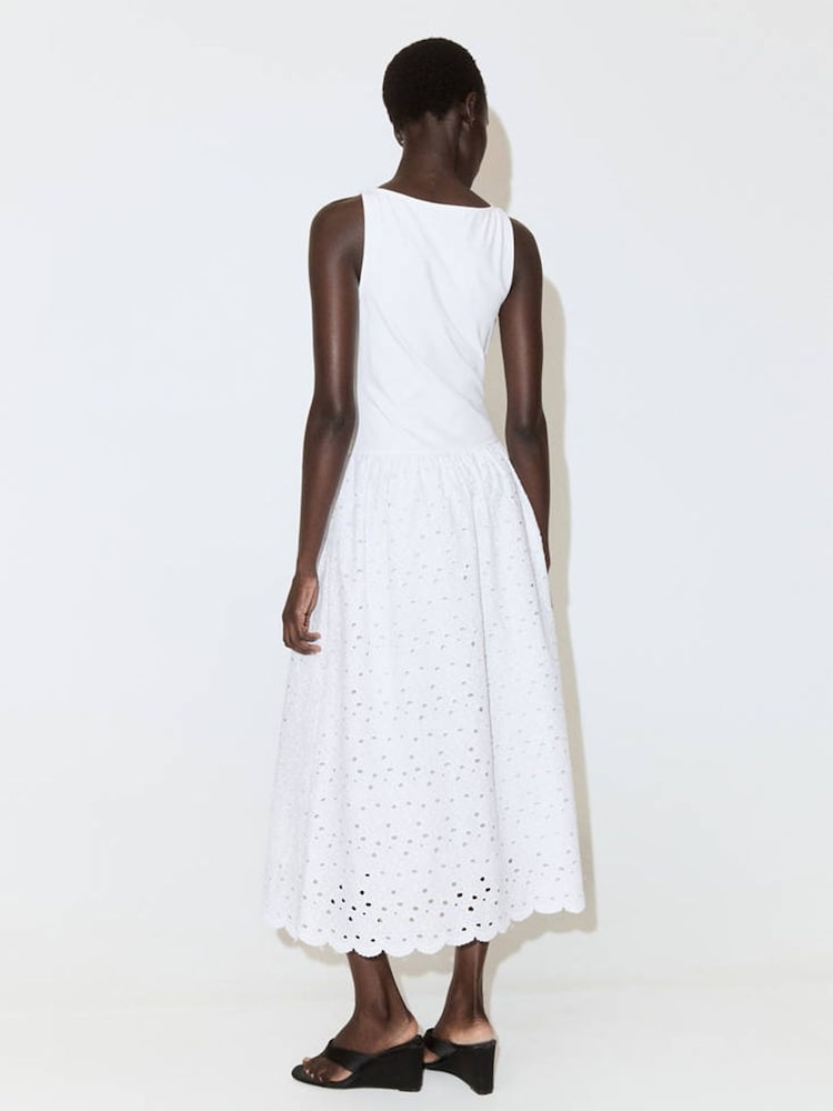 Mango White Broderie Midi Dress - Image 2 of 7 Mango White Broderie Midi Dress - Image 2 of 7