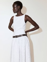 Mango White Broderie Midi Dress - Image 3 of 7