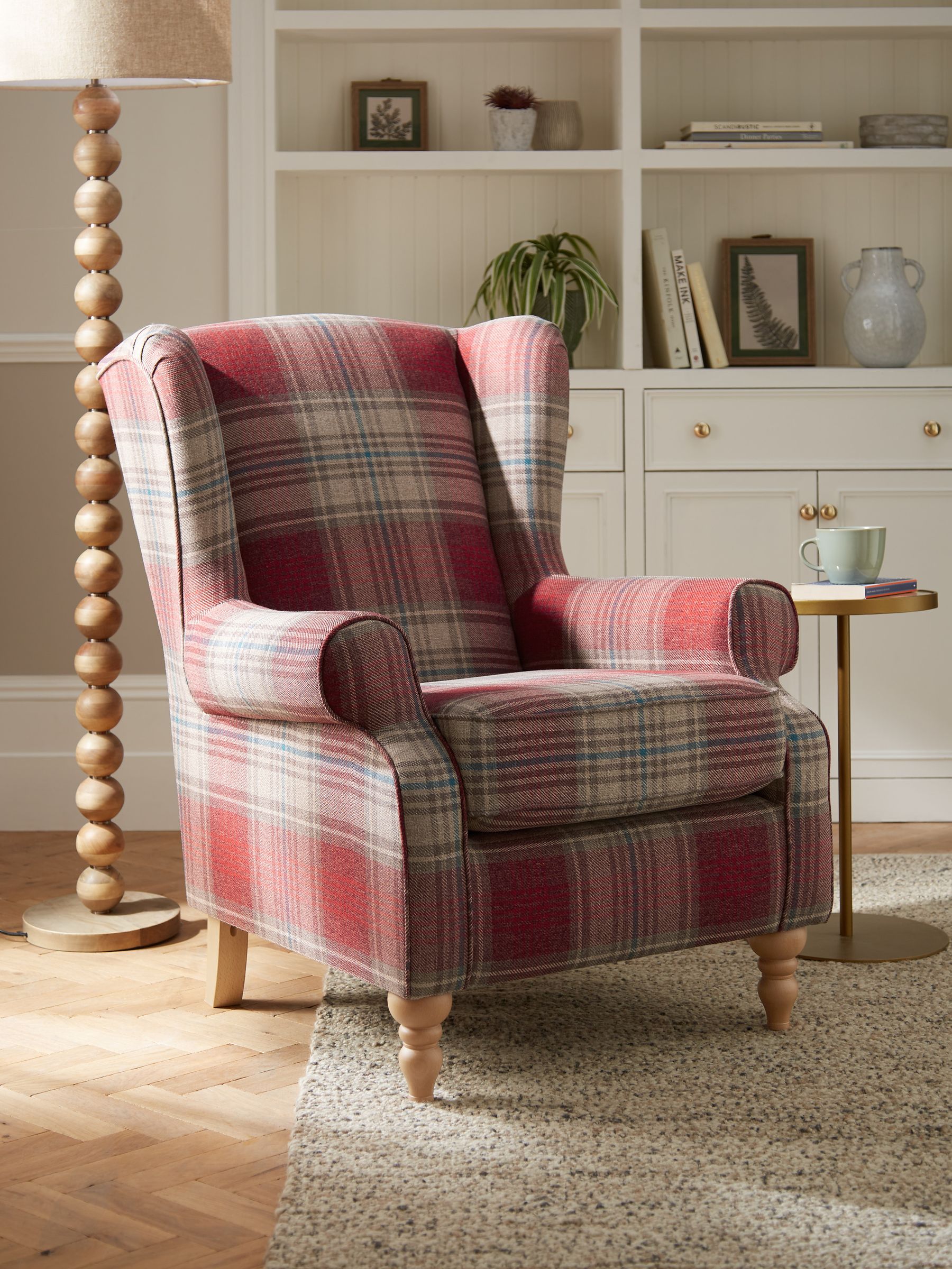Buy Versatile Check Stirling Red Sherlock Highback Armchair from the Next UK online shop