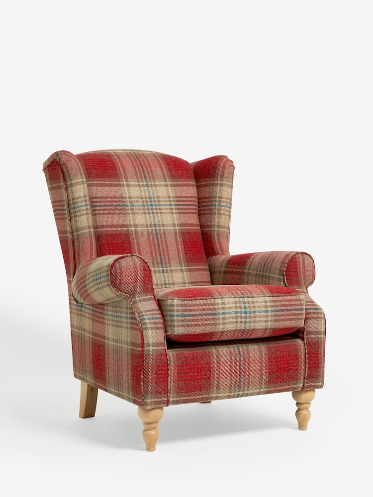 Versatile Check Stirling Red Sherlock Highback Armchair - Image 2 of 9