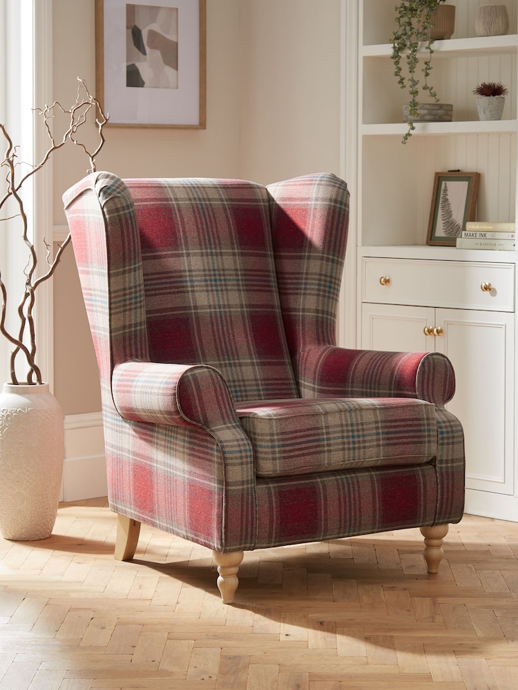 Versatile Check Stirling Red Grande Sherlock Highback Armchair - Image 1 of 9
