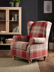 Versatile Check Stirling Red Manual Recliner Sherlock Highback Armchair - Image 2 of 10
