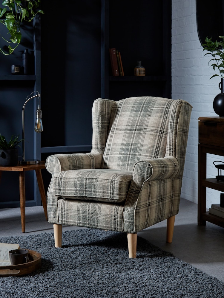 Versatile Check Nevis Grey Small Sherlock Highback Armchair - Image 1 of 1