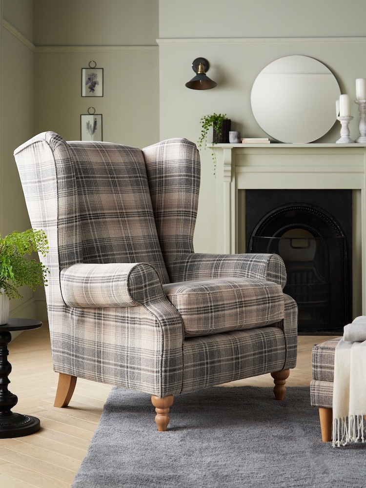 Versatile Check Nevis Grey Grande Sherlock Highback Armchair - Image 1 of 9