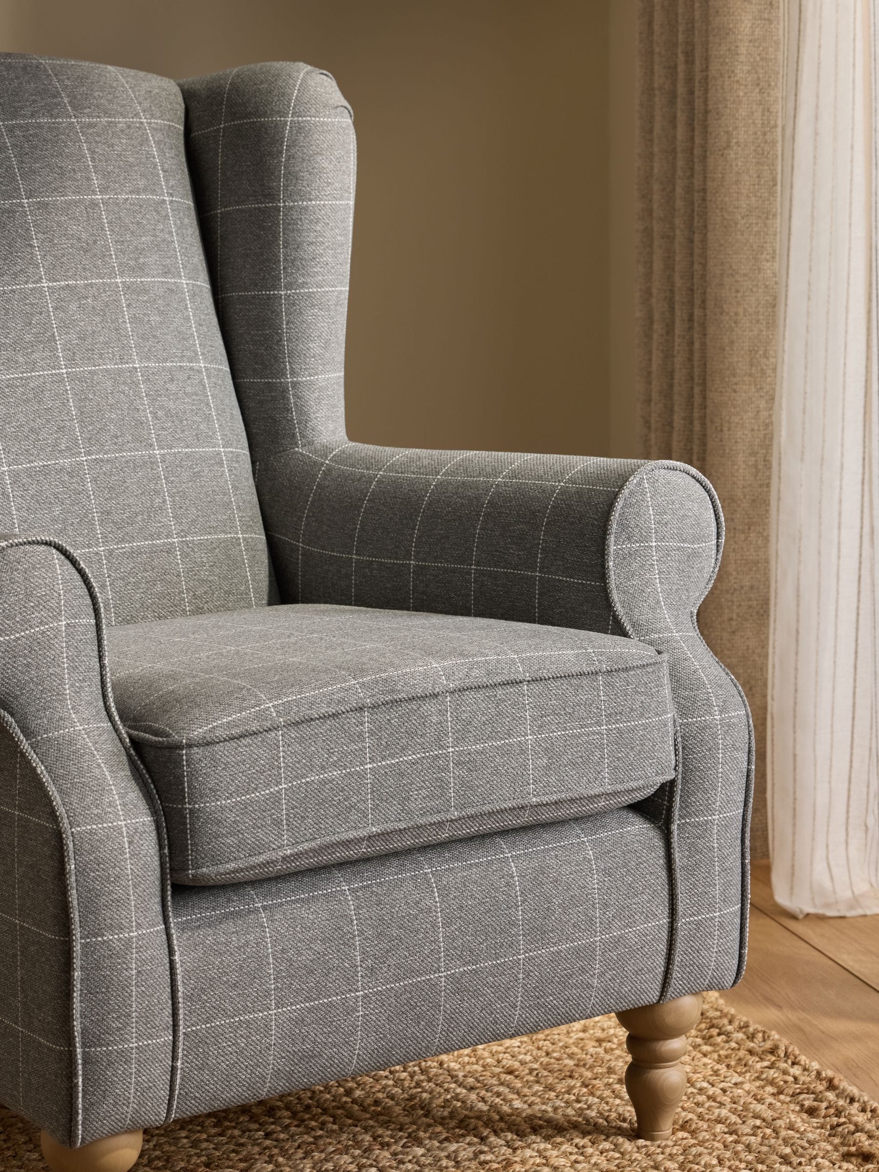 Buy Tweedy Check Lawson Mid Grey Sherlock Highback Armchair from