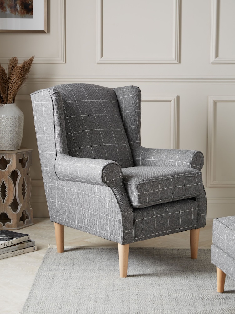 Tweedy Check Lawson Mid Grey Small Sherlock Highback Armchair - Image 1 of 7