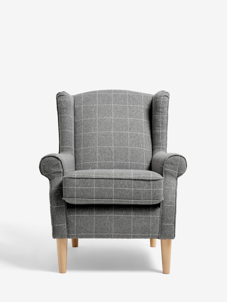 Tweedy Check Lawson Mid Grey Small Sherlock Highback Armchair - Image 2 of 7