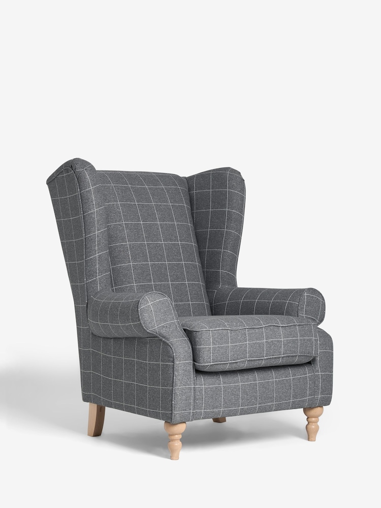 Tweedy Check Lawson Mid Grey Grande Sherlock Highback Armchair - Image 2 of 9