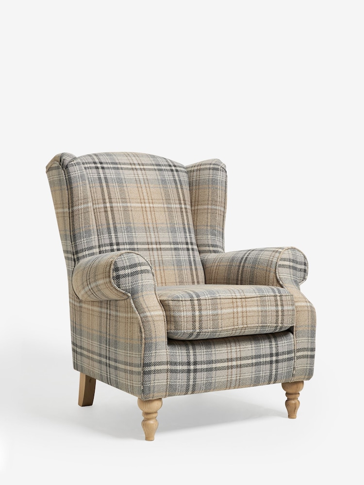 Tweedy Check Kildare Grey Sherlock Highback Armchair - Image 2 of 9