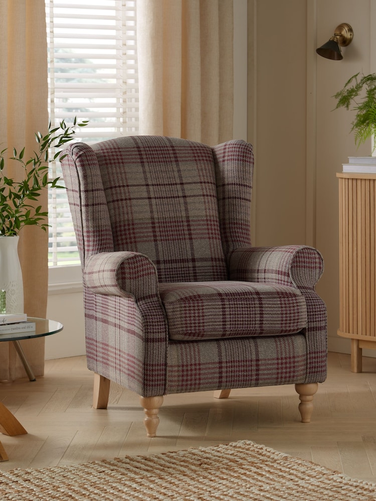 Tweedy Check Elswoth Raspberry Pink Sherlock Highback Armchair - Image 1 of 8