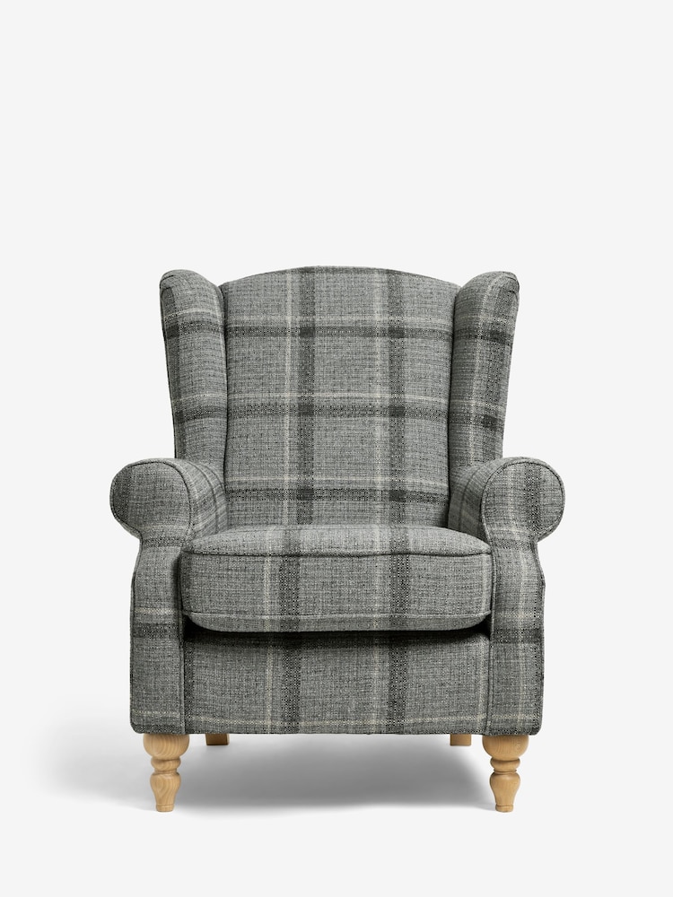 Chunky Check Stanton Dark Grey Sherlock Highback Armchair - Image 1 of 7