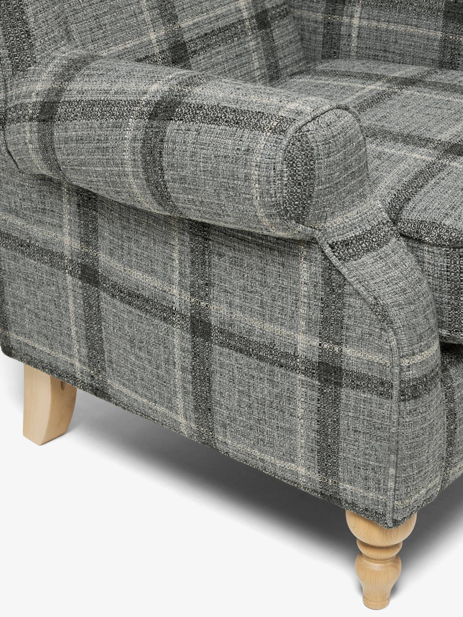 Buy Chunky Check Stanton Dark Grey Sherlock Highback Armchair from