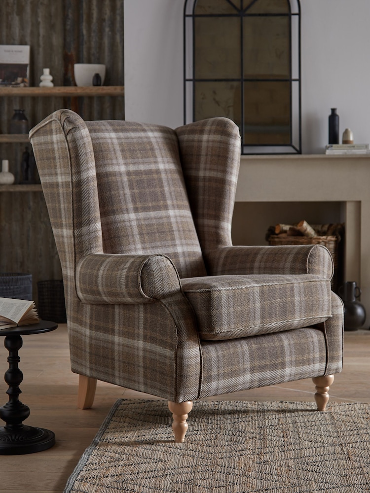 Tweedy Check Burford Natural Grande Sherlock Highback Armchair - Image 1 of 8