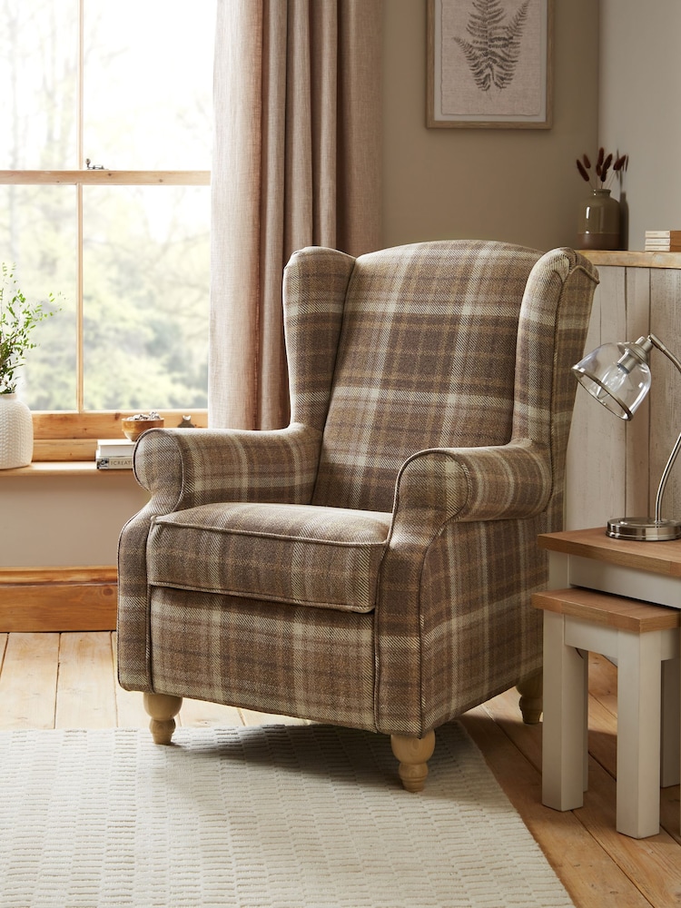 Tweedy Check Burford Natural Manual Recliner Sherlock Highback Armchair - Image 2 of 8