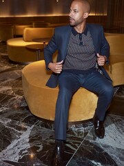 Navy Blue Slim Fit Shawl Collar Suit: Jacket - Image 1 of 8