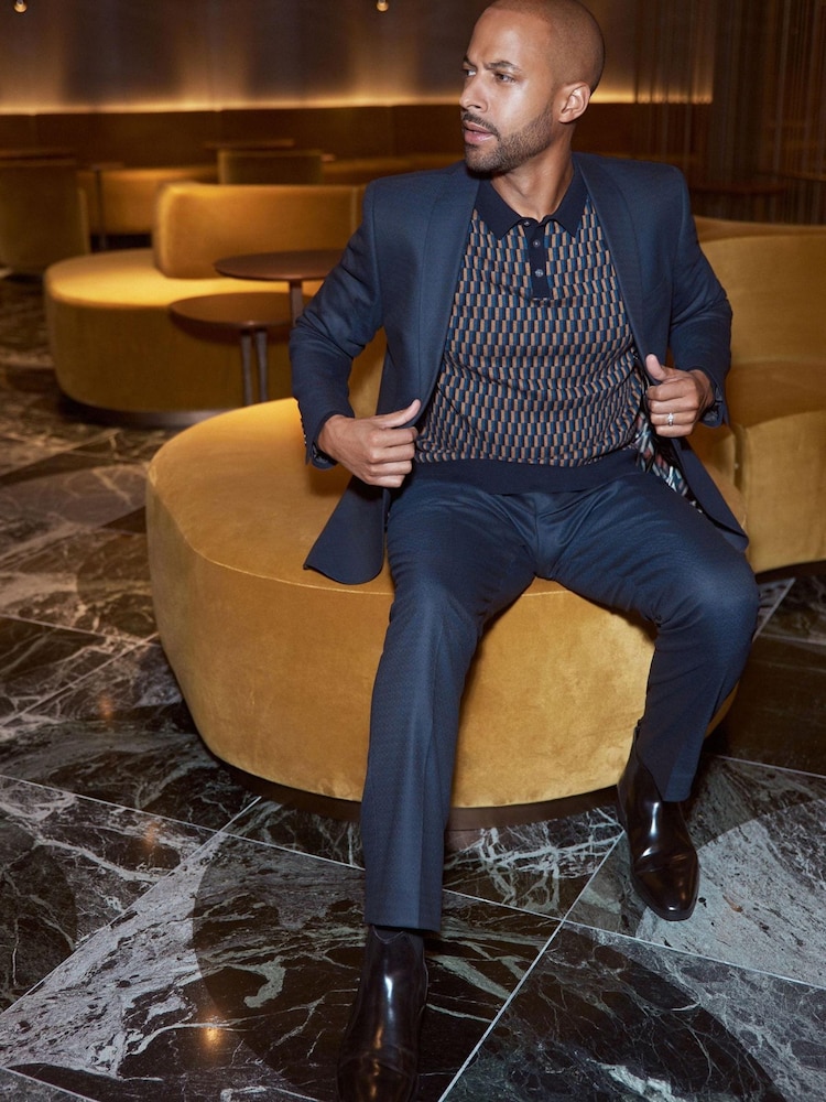 Navy Blue Slim Fit Shawl Collar Suit: Jacket - Image 1 of 8