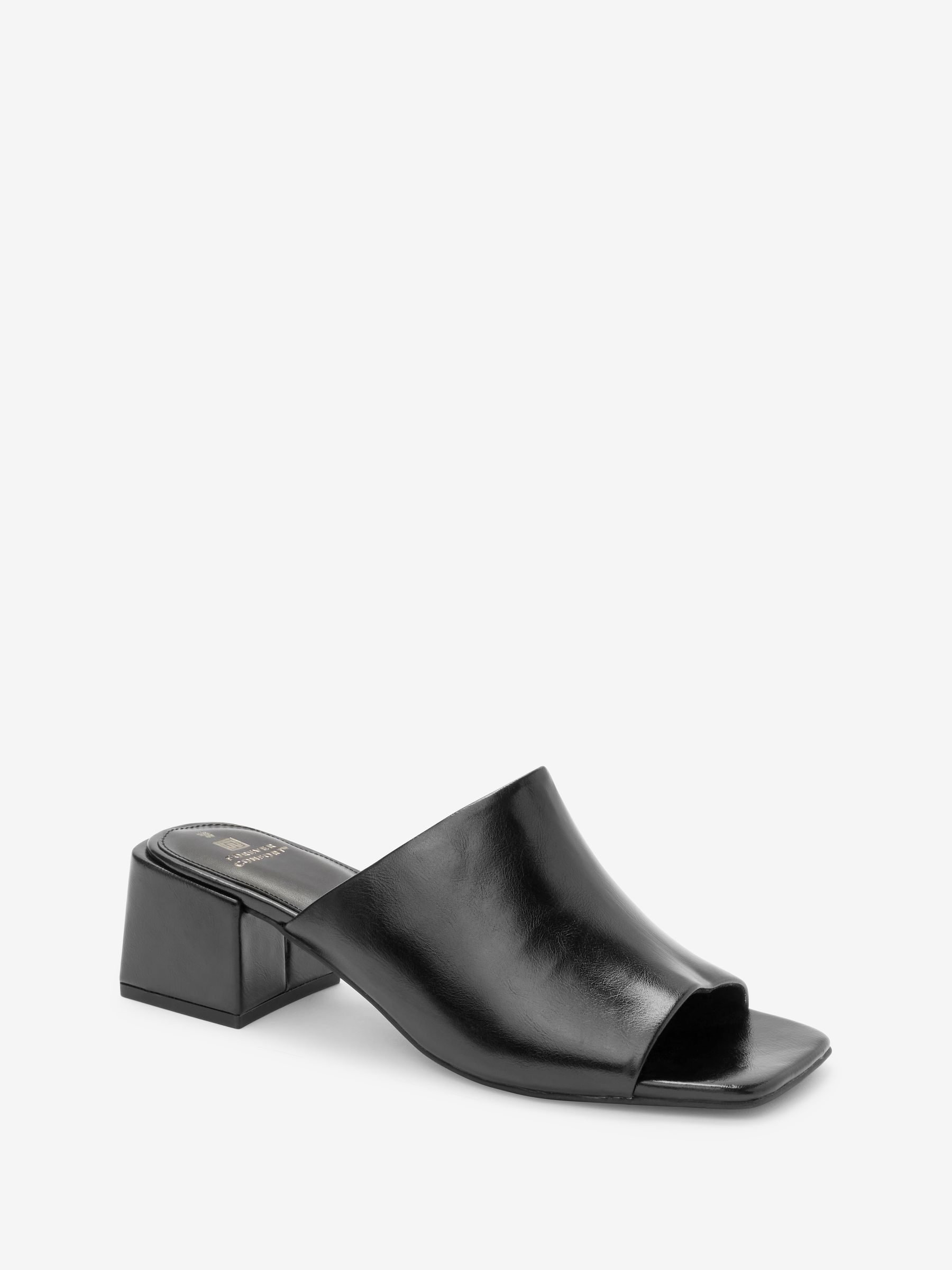 Black leather block heel mules 2025