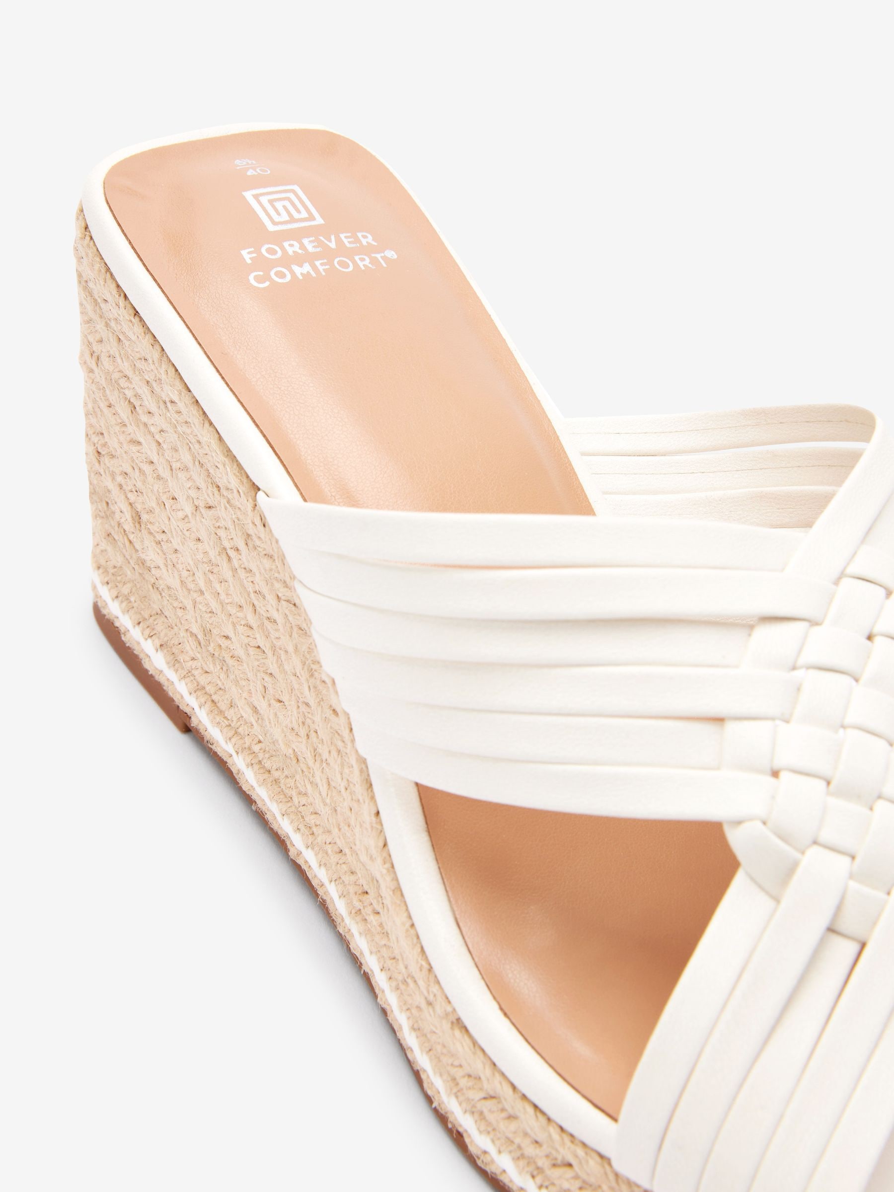 Buy Bone White Regular Wide Fit Forever Comfort Weave Mule Wedges from Next Luxembourg