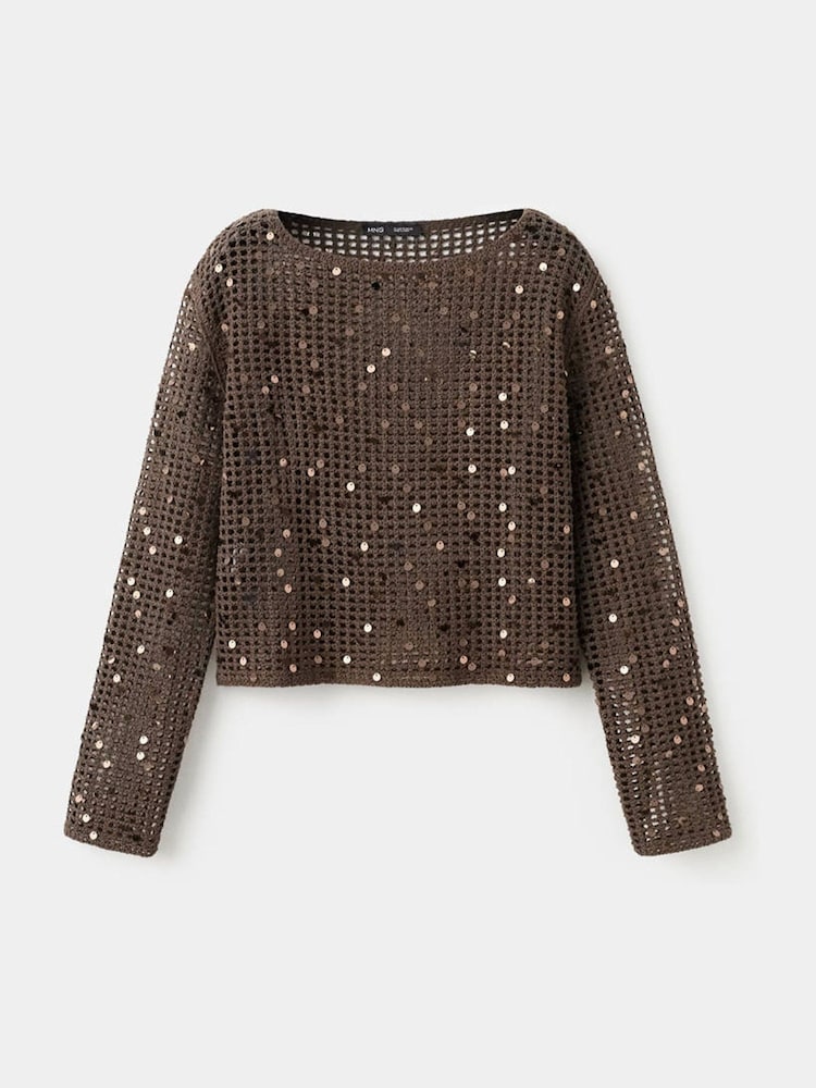 Mango Brown Crochet Jumper - Image 1 of 6